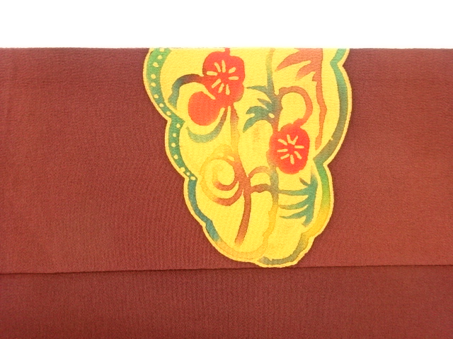  縮緬地草花模様名古屋帯